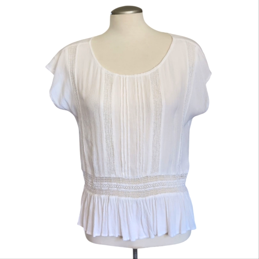 O'Neill Women's White Lucas Short Cap Sleeve Crinkle Gauze Size Small